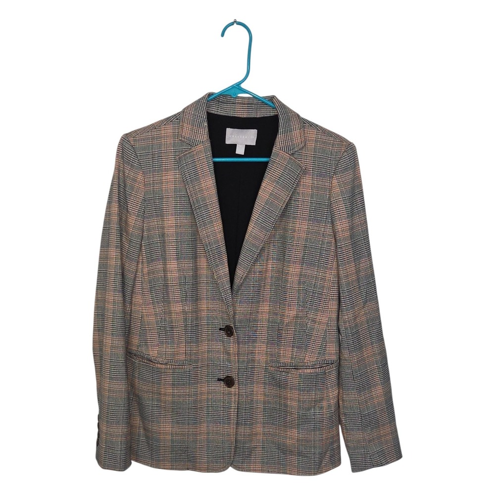 Chelsea 28 Blazer Womens M Plaid Glen Check Two Button Career Jacket Brown Grey